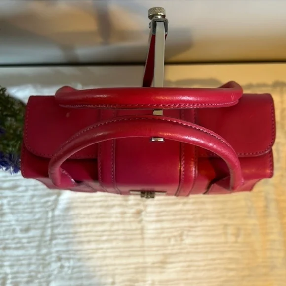 Structured Pink Leather Satchel with Top Handle - Picture 6 of 10